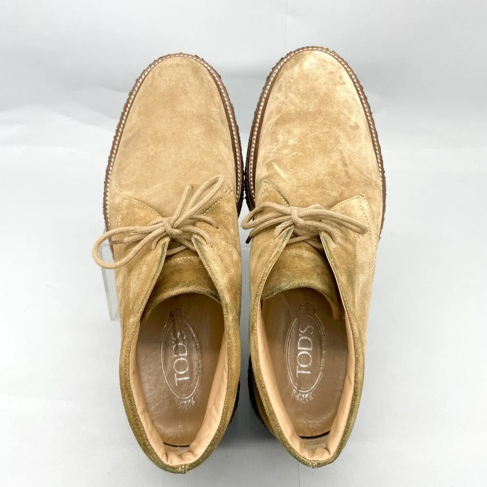 Tods Mens 9.5 10.5 Suede Chukka Desert Boots Tan Crepe Sole preppy Classic Shoes